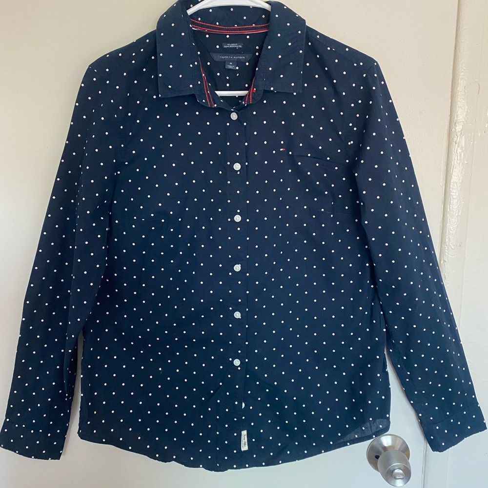 Tommy Hilfiger Navy‎ Blue Polka Dot Women's Shirt